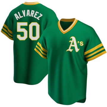 Replica Armando Alvarez Men's Oakland Athletics Kelly Green R Road Cooperstown Collection Jersey
