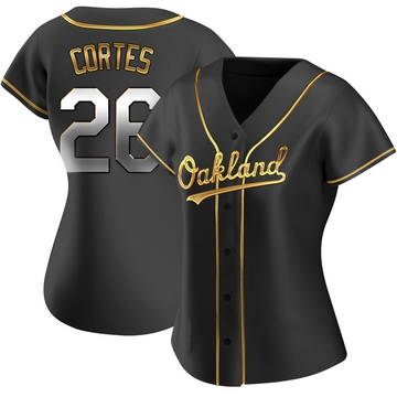 Replica Carlos Cortes Women's Oakland Athletics Black Golden Alternate Jersey
