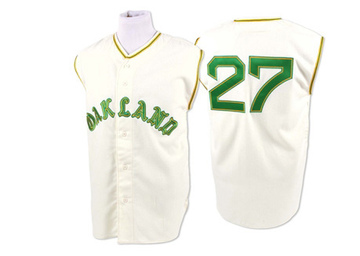 Replica Catfish Hunter Men's Oakland Athletics Cream 1968 Throwback Jersey