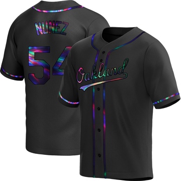 Replica Eduarniel Nunez Youth Oakland Athletics Black Holographic Alternate Jersey