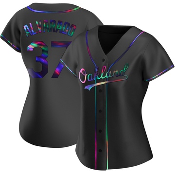 Replica Elvis Alvarado Women's Oakland Athletics Black Holographic Alternate Jersey