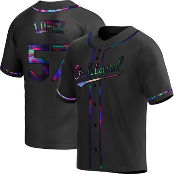 Replica Jacob Lopez Youth Oakland Athletics Black Holographic Alternate Jersey