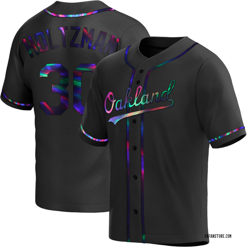 Replica Ken Holtzman Youth Oakland Athletics Black Holographic Alternate Jersey