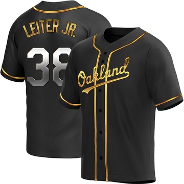 Replica Mark Leiter Jr. Youth Oakland Athletics Black Golden Alternate Jersey