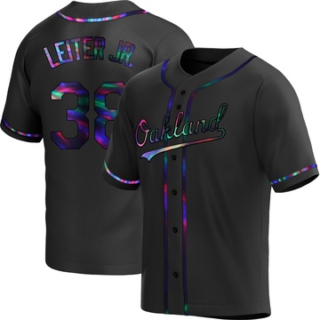 Replica Mark Leiter Jr. Youth Oakland Athletics Black Holographic Alternate Jersey