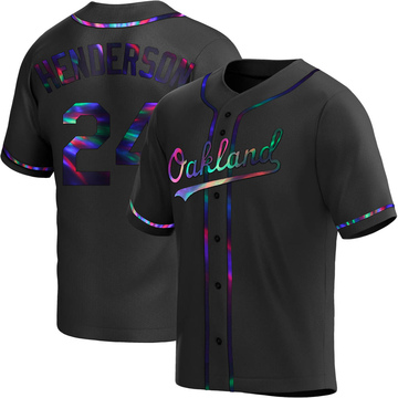 Replica Rickey Henderson Youth Oakland Athletics Black Holographic Alternate Jersey