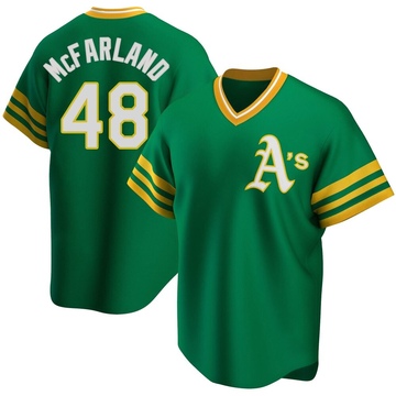 Replica T.J. McFarland Men's Oakland Athletics Kelly Green R Road Cooperstown Collection Jersey